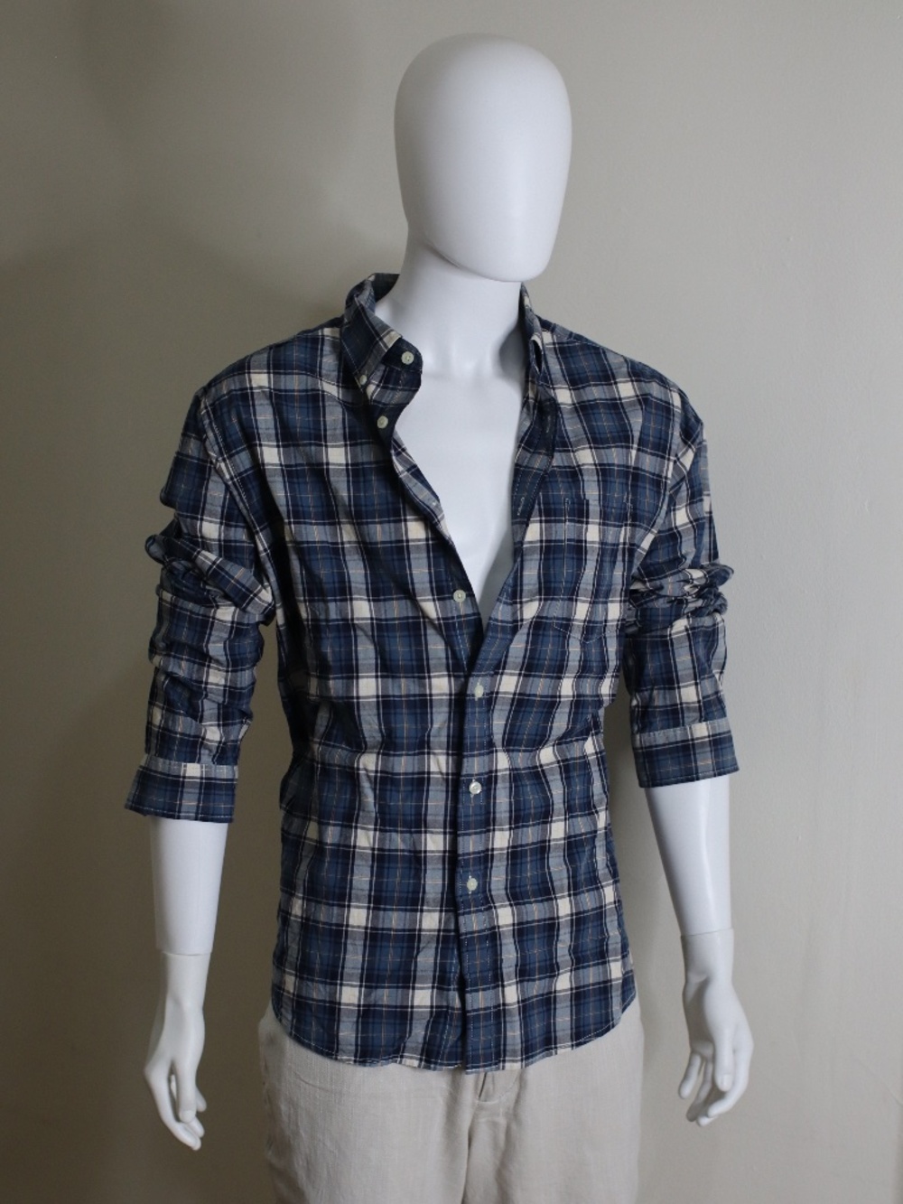 Stylish Blue Merona Summer Plaid Shirt with a Preppy Vibe